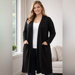 Torrid Black Long Open Cardigan Duster Plus Size 0 Lightweight Stretch